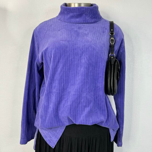 Vintage Tops - Vintage Purple Corduroy Mock Neck Long Sleeve Shirt Size XL